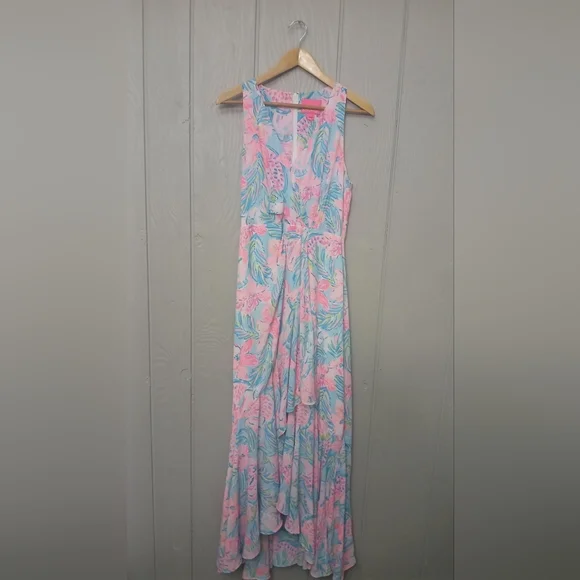 Lilly Pulitzer Maxi Dress Size 8 Taylee Blue Ibiza Gimme the Juice Blue/Pink - Picture 6 of 16